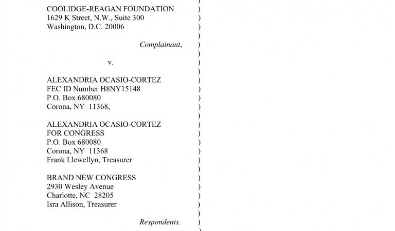 Read The FEC Complaint Against Alexandria Ocasio-Cortez Alleging Money Laundering!