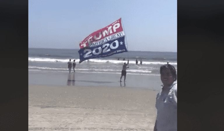 AMERICA LOVES TRUMP: Giant Trump2020 Flag Running Along Beach, People Love It!