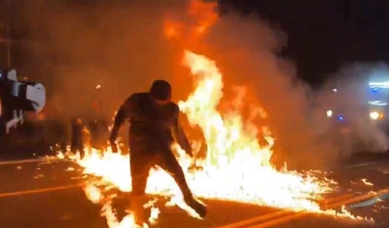 Graphic Video: A Protester Accidentally Lights Another Protester on Fire