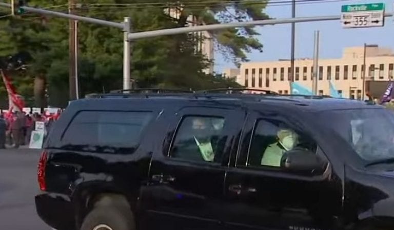 President Trump Drives By And Waves To His Supporters Outside Of Walter Reed Medical Center