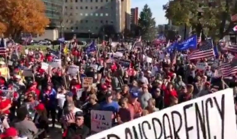 Trump Supporters  Chant “We Won” And “4 More Years” Outside The Capitol Building In Michigan