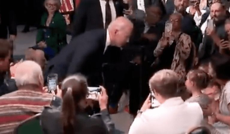 Creepy Joe Stops Speech to Whisper to Two Underage Girls