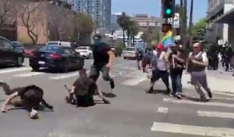 Antifa Attacks Peaceful Protestors After Transgender Man Exposes Himself to Women in LA Spa