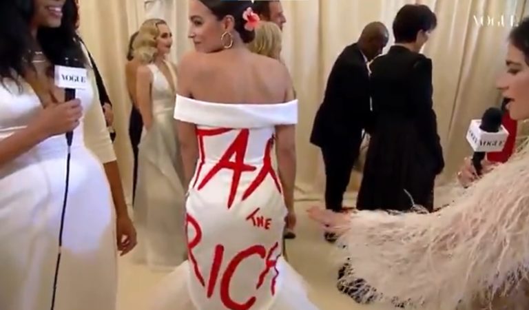 AOC Slammed After Wearing Dress with “Tax the Rich” Printed on it to $30,000 Gala