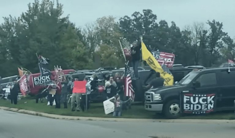 Biden Triggered by FJB Signs Greeting Him in Michigan