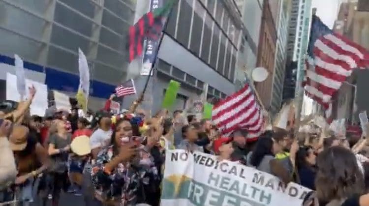 WATCH: New York Freedom Rally Protestors Chant “Defund the Media” Outside CNN & New York Times