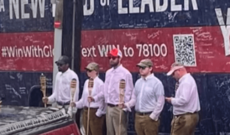 Democrat Operatives Dress Up As “White Supremacists” In Front Of Youngkin’s Tour Bus