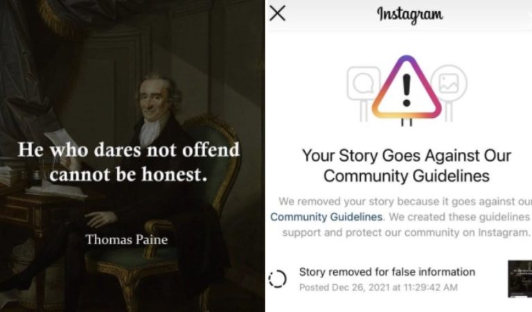 Facebook & Instagram Censor Founding Father’s Quote on Freedom of Speech as “False Information”