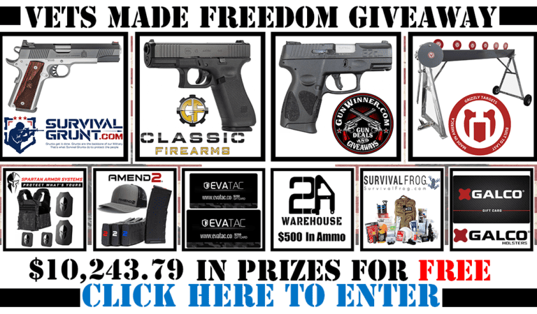 VETS MADE FREEDOM!  Enter For Free To Over $10,000 In Gun Prizes!