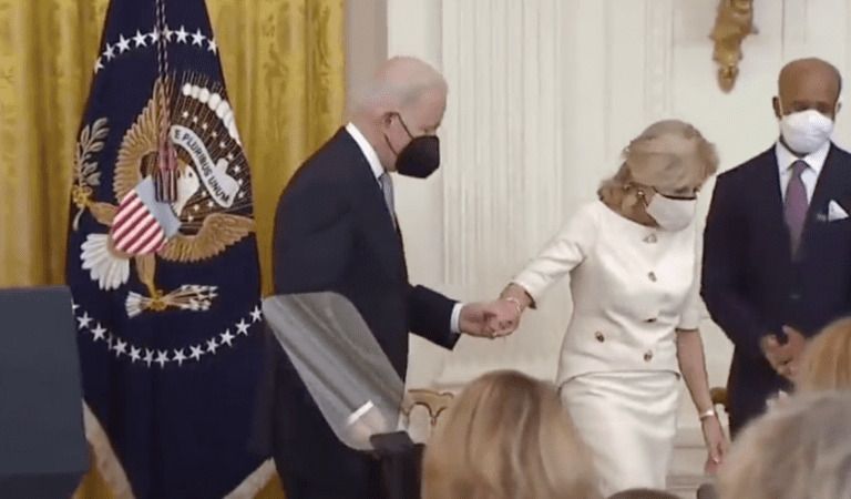 Jill Biden Holds Joe’s Hand, Has to Lead Him Off Stage After Press Conference