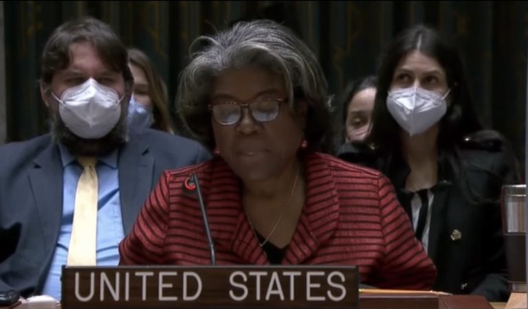 WATCH: U.S. UN Ambassador Linda Thomas-Greenfield Denies Russian Allegations of Ukraine Biolabs