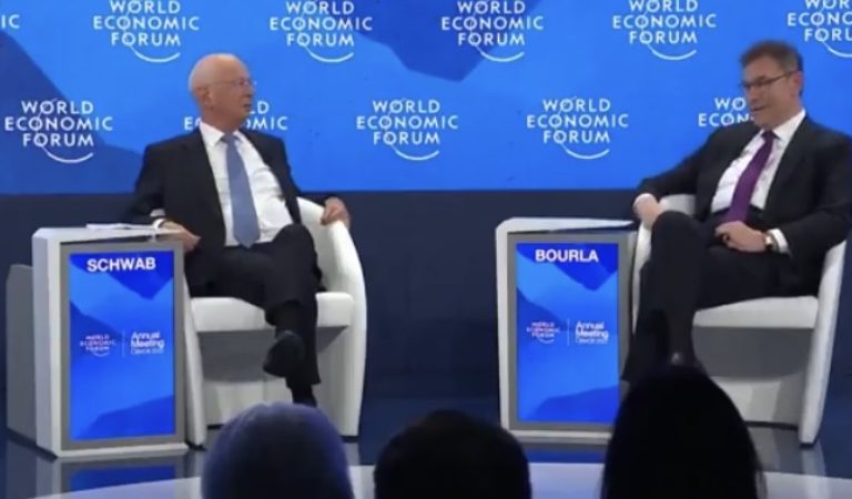 WEF 2022: Schwab and Pfizer CEO Albert Bourla Joke About “Fanatic Group of Anti-Vaxxers” That Went After Them (WATCH)