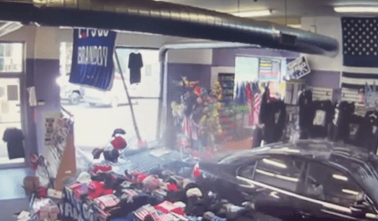 WATCH: Unhinged Leftist Drives Vehicle Through Trump-Themed Store