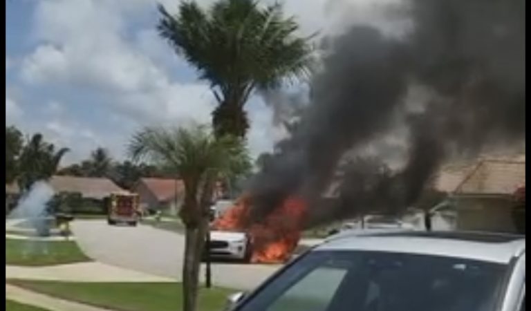 Electric Sports Car Catches Fire While Charging (WATCH)
